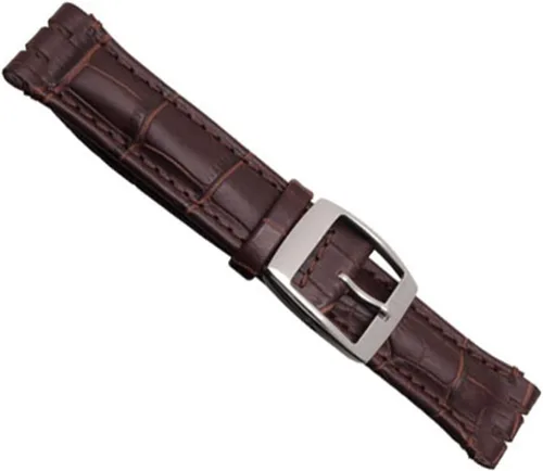 Vista 2 de Correa de reloj de cuero de vaca de grano de cocodrilo hebilla de acero inoxidable para Swatch