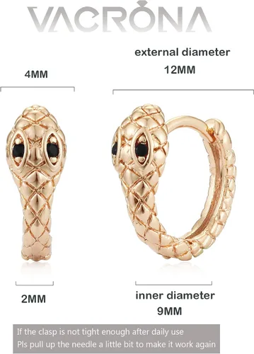 Vista 4 de VACRONA - Aretes tipo arracadas para mujer, chapados en oro de 14 quilates, diseño de aro de arracada