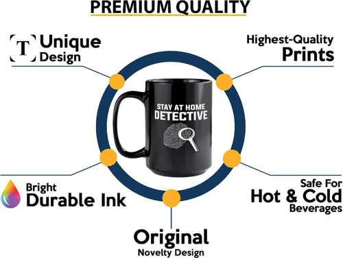 Vista 3 de Taza de café detective de 15 onzas, color negro, manténgase en casa - Oficial de policía policía patrulla detective sheriff aplicación de la ley