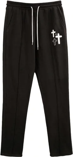 Vista 2 de SHENHE Pantalones deportivos con estampado cruzado en la cintura con cordón para hombre, pantalones casuales con bolsillos