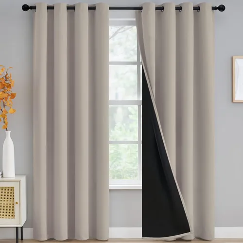 Vista 123 de Yakamok Cortinas negras, cortinas de ventana con aislamiento térmico y eficiencia energética para dormitorio, cortinas opacas completas y cortinas