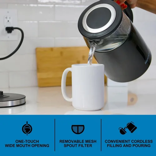 Vista 6 de Kenmore - Hervidor eléctrico inalámbrico de 1.7 litros, chofer digital inalámbrico, hervidor de té instantáneo, control de temperatura Negro