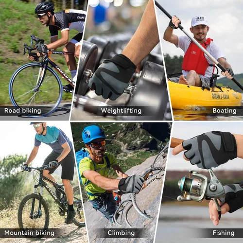 Vista 8 de OZERO Guantes de ciclismo para hombre Guantes de ciclismo transpirables de gel, guantes de montaña y carretera, guantes de bicicleta antideslizantes