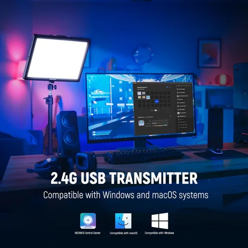 Vista 5 de NEEWER Luz LED de 15.5 pulgadas, abrazadera en el panel de escritorio, iluminación de video para grabación de juegos, llamada de zoom, CRI97+, 2.4G