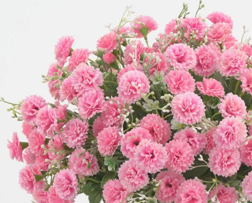 Vista 3 de 2 flores artificiales de clavel pequeñas a granel con tallos de seda, flores de clavel de seda para exteriores, bodas, hogar, hotel, decoración