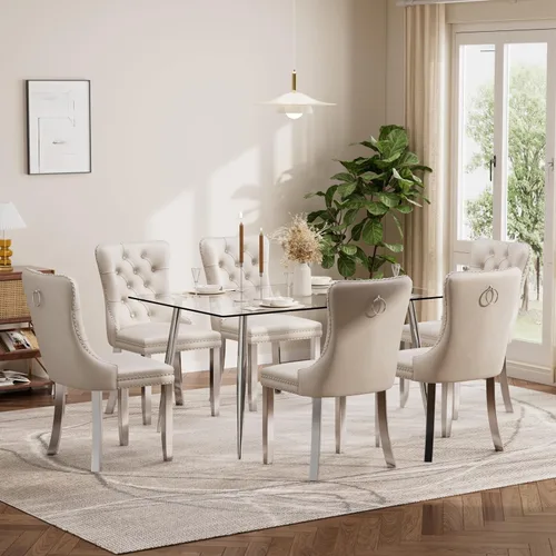 Vista 115 de Baysitone Juego de mesa de comedor de cristal de 51 pulgadas para 4, juego de 5 piezas de comedor moderno, mesa de cocina rectangular de vidrio