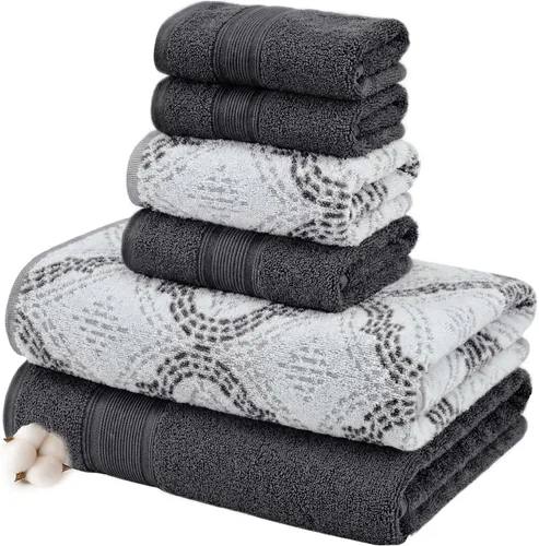 Vista 9 de Modern Threads Amaris - Juego de 6 toallas reversibles de jacquard teñido con hilo, toallas de baño, toallas de mano y paños de lavado