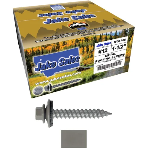 Vista 48 de 12 tornillos para techos de metal gris ABC de 1-1/2 pulgadas, cabezal de arandela hexagonal, arranque automático/roscado, arandela EPDM. 1 bolsa
