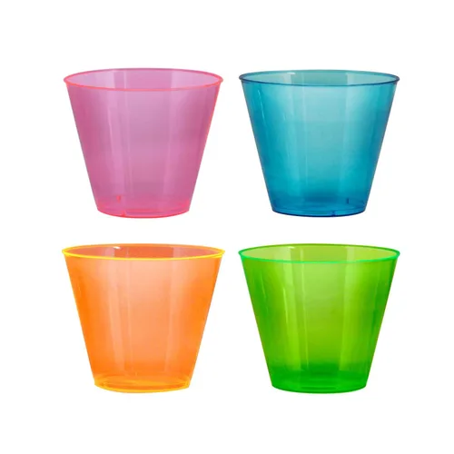 Vista 18 de Vasos de plástico para fiestas de Party Essentials, 9 onzas de capacidad, con brillo, Variado neón, 500