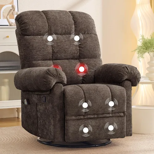 Vista 12 de Korser Silla reclinable giratoria de 360°, mecedora con masaje y calor, reclinables pequeños para espacios pequeños, silla reclinable manual