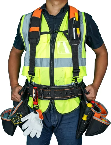 Vista 2 de KUNN Cinturón de herramientas con tirantes, delantal combinado de cinturón Pro Framer (bolsa extraíble y cinturón de cintura) con múltiples