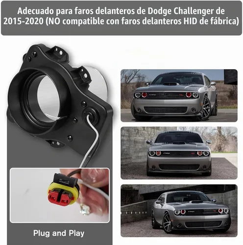 Vista 5 de Bombillas de faro LED LitMiRaCle para Dodge Challenger, ensamblaje de inserciones de aire para faros LED compatibles con Dodge Challenger 2015-2020