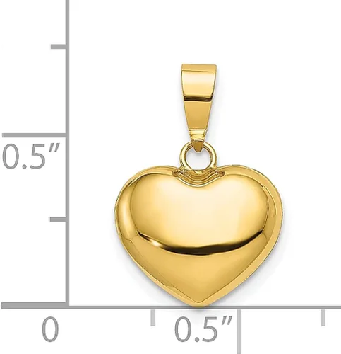 Vista 3 de Collar con dije de corazón 3 D de oro amarillo de 14 quilates, joyería fina inflada para mujer, regalos para ella
