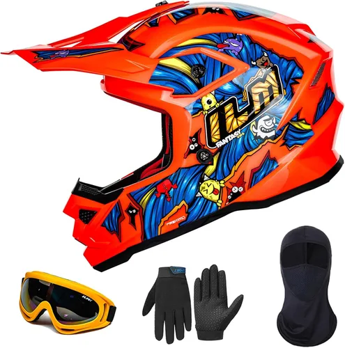 Vista 6 de ILM Casco ATV Juvenil para Niños Dirt Bike Motocross BMX Todoterreno Motocicleta Go Kart Casco DOT ECE Modelo Z705 (Chicle, S)