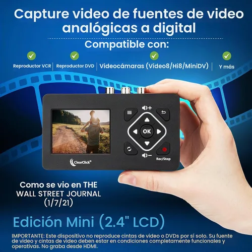 Vista 2 de ClearClick Convertidor de video a digital 2.0 (segunda generación) Edición Mini - Graba video de VCR, cintas VHS, AV, RCA, Hi8, videocámara, DVD