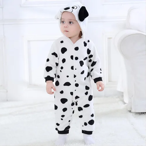 Vista 2 de GRNSHTS Baby Boy Girls Halloween Romper Velvet Hoodied Dalmatian Jumpsuit Toddler Costumes Cartoon Animal Clothes