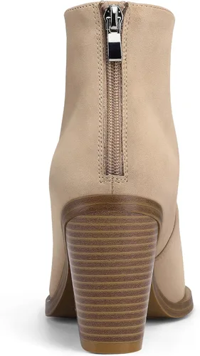 Vista 8 de mysoft Women's V Cut Out Ankle Boots Slip On Pointed Toe Chunky Stacked Heel Booties