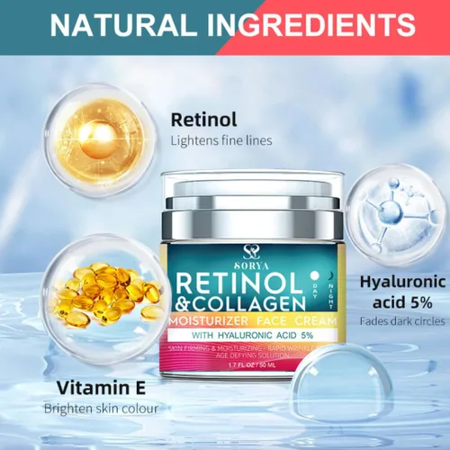Vista 3 de SORYA Crema avanzada de retinol antienvejecimiento con colágeno y ácido hialurónico – Hidratante facial profundamente hidratante y reafirmante