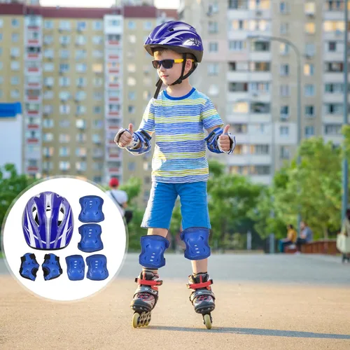 Vista 2 de CLISPEED Juego de protectores de patinaje para niños con casco ajustable, coderas, protectores de manos y rodilleras para patinaje, patineta