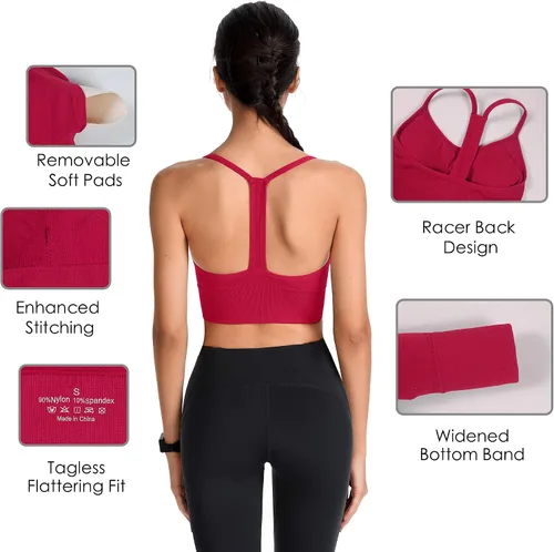 Vista 3 de Evercute Racerback Sports Bras Padded Y Racer Back Cropped Bras for Yoga Workout Fitness Low Impact