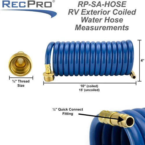 Vista 4 de RecPro RV Manguera de ducha exterior Manguera enrollada azul de 15' Rociador opcional de conexión rápida flexible Resistente a rayos UV