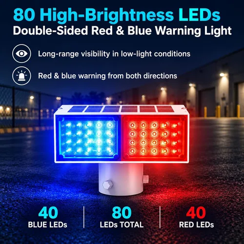 Vista 2 de Luces estroboscópicas solares, luz de advertencia intermitente roja y azul