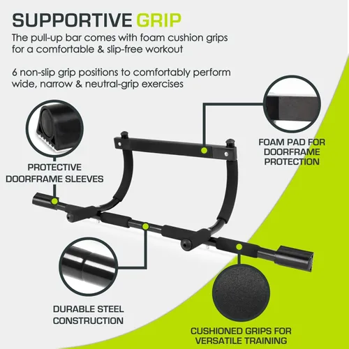 Vista 4 de ProSource barra liviana para flexiones y dominadas con varios puntos de agarre, color negro