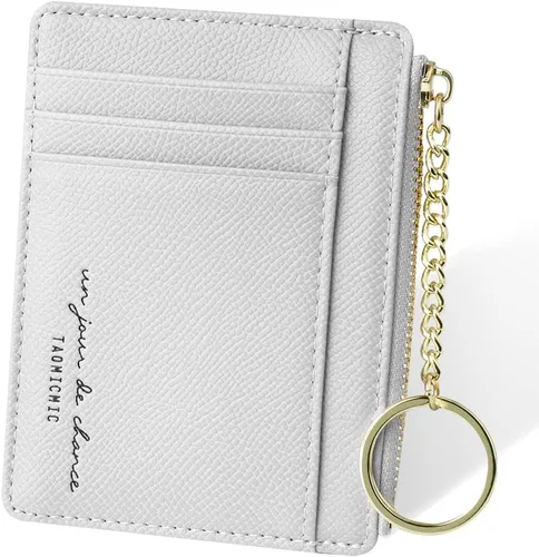 Vista 63 de URAQT Cartera para tarjetas de crédito, cartera minimalista de cuero delgado con cremallera, mini protector de tarjeta de crédito, llavero bolsillo