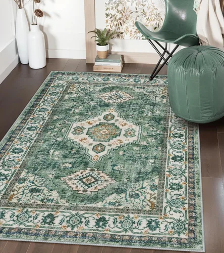 Vista 19 de Lahome Alfombra oriental lavable de área pequeña, 2 x 3 pies, para entrada, cocina, ultra fina, suave, tapete antideslizante para puerta de Azul