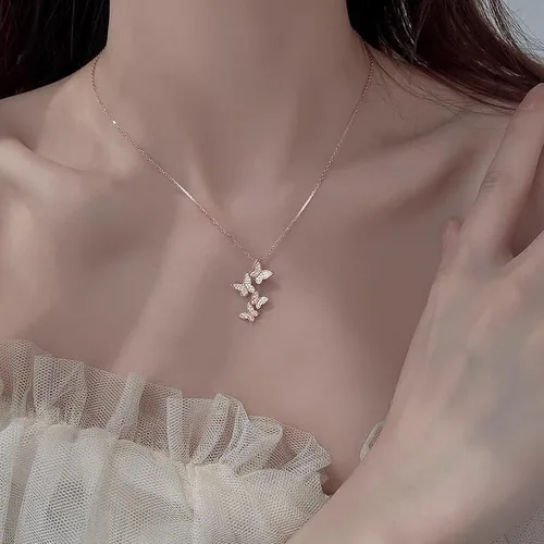 Vista 5 de XINSHUN - Collar de plata de ley 925, diseño de mariposas, con dije de plata de ley 925