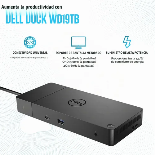 Vista 3 de Dell WD19TB Thunderbolt Dock - Estación de acoplamiento Dell Dual Monitor