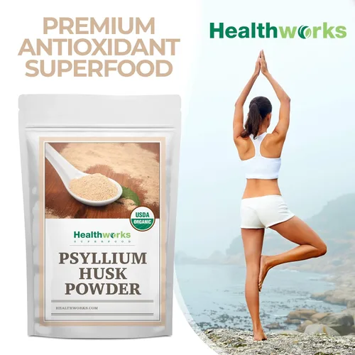 Vista 5 de Healthworks Superfoods Polvo de cáscara de psyllium orgánico 1 lb de fibra soluble Keto Organic, Powder, 1 lb, Soluble Fiber, Digestive Support