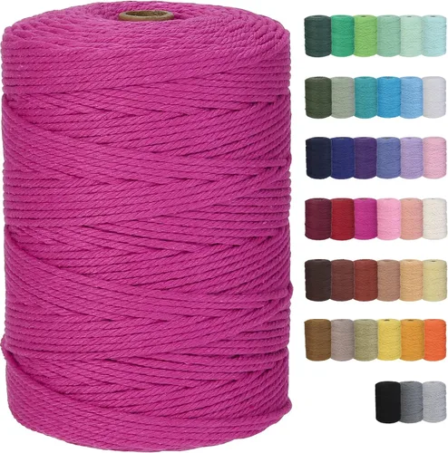 Vista 32 de Cuerda de macramé de algodón de 2 mm, 220 yardas, suministros naturales de macramé de color, cuerda de algodón suave para artesanía, para colgar
