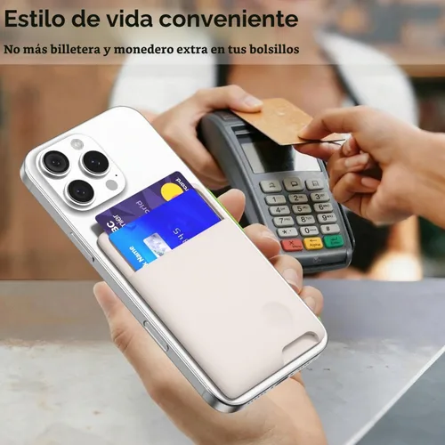 Vista 7 de oakxco Cartera de teléfono adherente, soporte seguro de silicona para tarjetas de teléfono, funda de bolsillo adhesiva para tarjetas de Beige