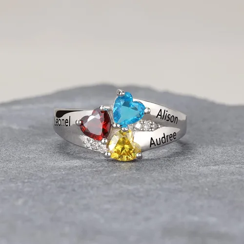 Vista 3 de Anillo personalizado para la madre para mamá, anillo de 3 piedras de nacimiento personalizado para madre, hija, familia, día de la madre, anillos