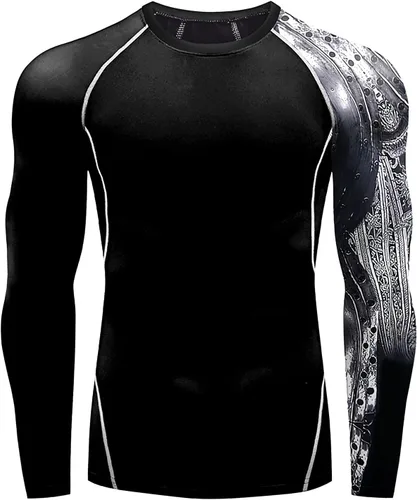 Vista 2 de Camisetas de manga larga para hombre, con protección solar UPF 50+, Jiu Jitsu, para deportes, fitness, gimnasio, natación