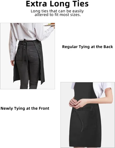 Vista 5 de Hugitout Delantal de chef unisex con correas ajustables y dos bolsillos para uniforme de trabajo, delantal impermeable
