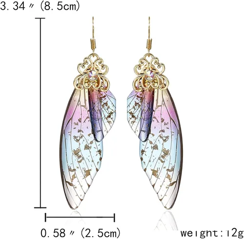 Vista 4 de BELLA-Bee - Aretes colgantes de alas de mariposa chapados en oro con cristal y diamantes de imitación, joyería para mujeres y niñas, joyería