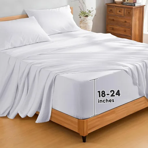 Vista 15 de SONORO KATE - Sábanas 100% de lino puro francés, transpirables y duraderas, antidesgarros, lavables a máquina, bolsillo profundo de 16 pulgadas, 4