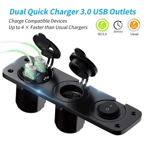 Vista 7 de Panel de enchufe USB QC3.0 dual para automóvil, impermeable, 12 V, adaptador de toma de corriente y interruptor de palanca de encendido y apagado