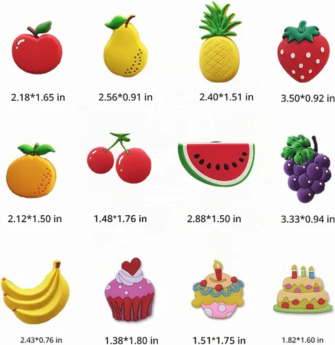 Vista 7 de Imanes de frutas para nevera, helado, refrigerador, frutas, decoración del hogar, calcomanías para pizarra blanca, 24 piezas Fruta y Helado