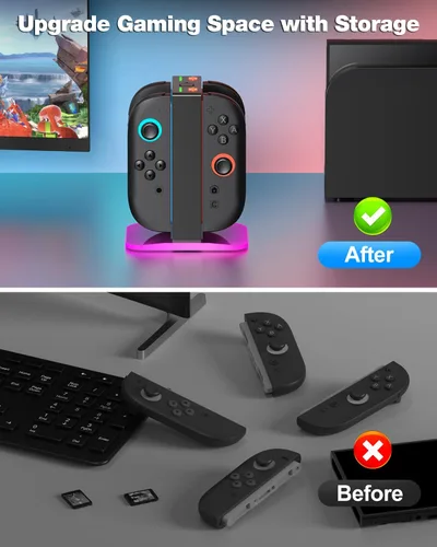 Vista 8 de Base de carga para Switch 2 mejorada para Nintendo Switch 2 Joycons, cargador Joycon 2 Estación de carga magnética rápida NS2 4 en 1 para Nintendo
