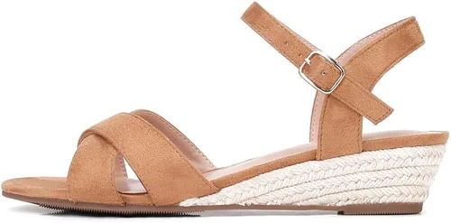 Vista 2 de Hinyyrin Alpargatas de cuña para mujer, con correa al tobillo, sandalias bajas de verano