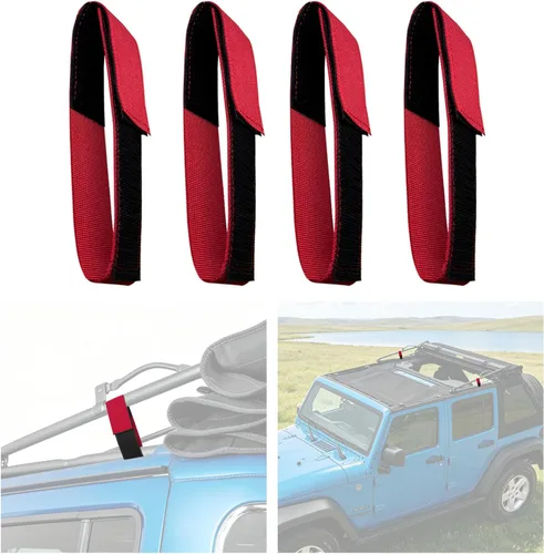 Vista 8 de Correa de amarre de techo suave para Jeep Wrangler JK, correa de tensión superior suave ajustable, negro (paquete de 4) Soft Top Tie Down Straps