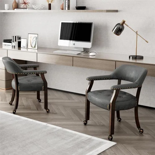 Vista 53 de Juego de 2 sillas de comedor con ruedas, poliuretano gris antiguo Gris (Antique Grey)