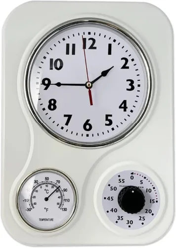 Vista 17 de Lily's Home - 9.5 pulgadas x 12.5 pulgadas - Reloj de pared retro para cocina, reloj de pared vintage con termómetro y temporizador de 60 minutos