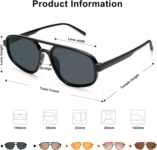 Vista 4 de SOJOS Gafas de sol de aviador para mujeres y hombres retro doble puente modernas y ligeras persianas de los años 90 SJ2247