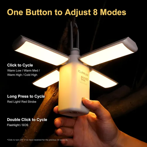 Vista 5 de KLARUS CL2 Rechargeable Camping Lantern, 750LM 7 Light Modes Waterproof Foldable Tent Light with Power Supply for Emergency, Camping, Beach, Travel