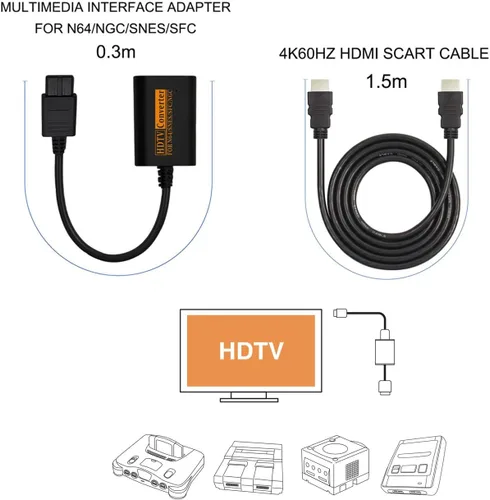 Vista 5 de YEHUIM Convertidor HDMI con cable HDMI para N64GamecubeSNES