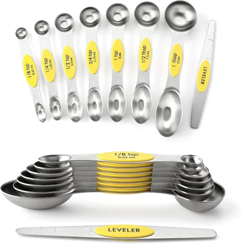 Vista 13 de Spring Chef Juego de cucharas medidoras magnéticas de acero inoxidable con imanes N45 fuertes, accesorios de cocina de metal resistente para hornear